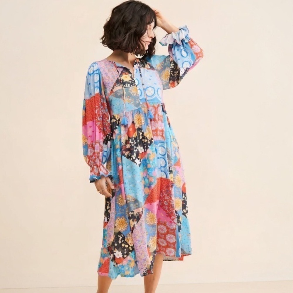 Spell & The Gypsy Collective Cha Cha Boho‎ Midi Dress Patchwork Floral Small